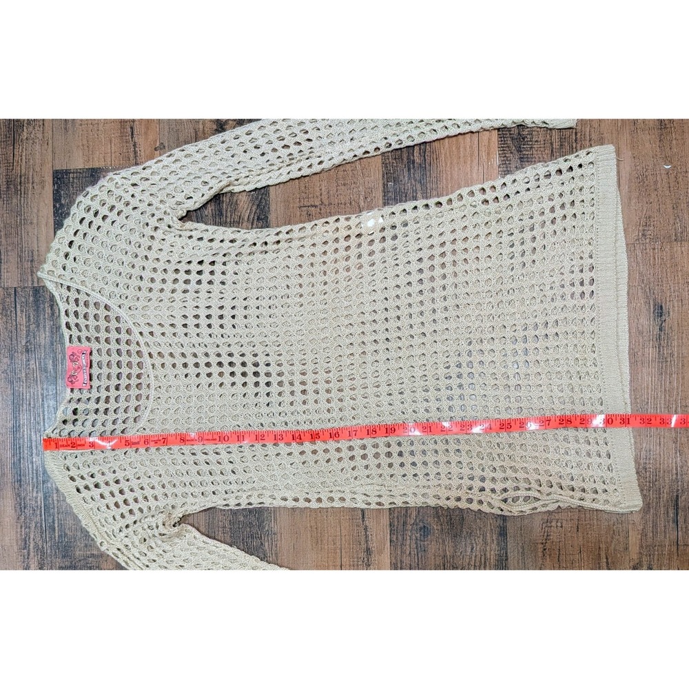 Womens Beige L Crochet Open Knit Pullover Sweater Beach Cover Up Boho Stagecoach - Picture 5 of 9